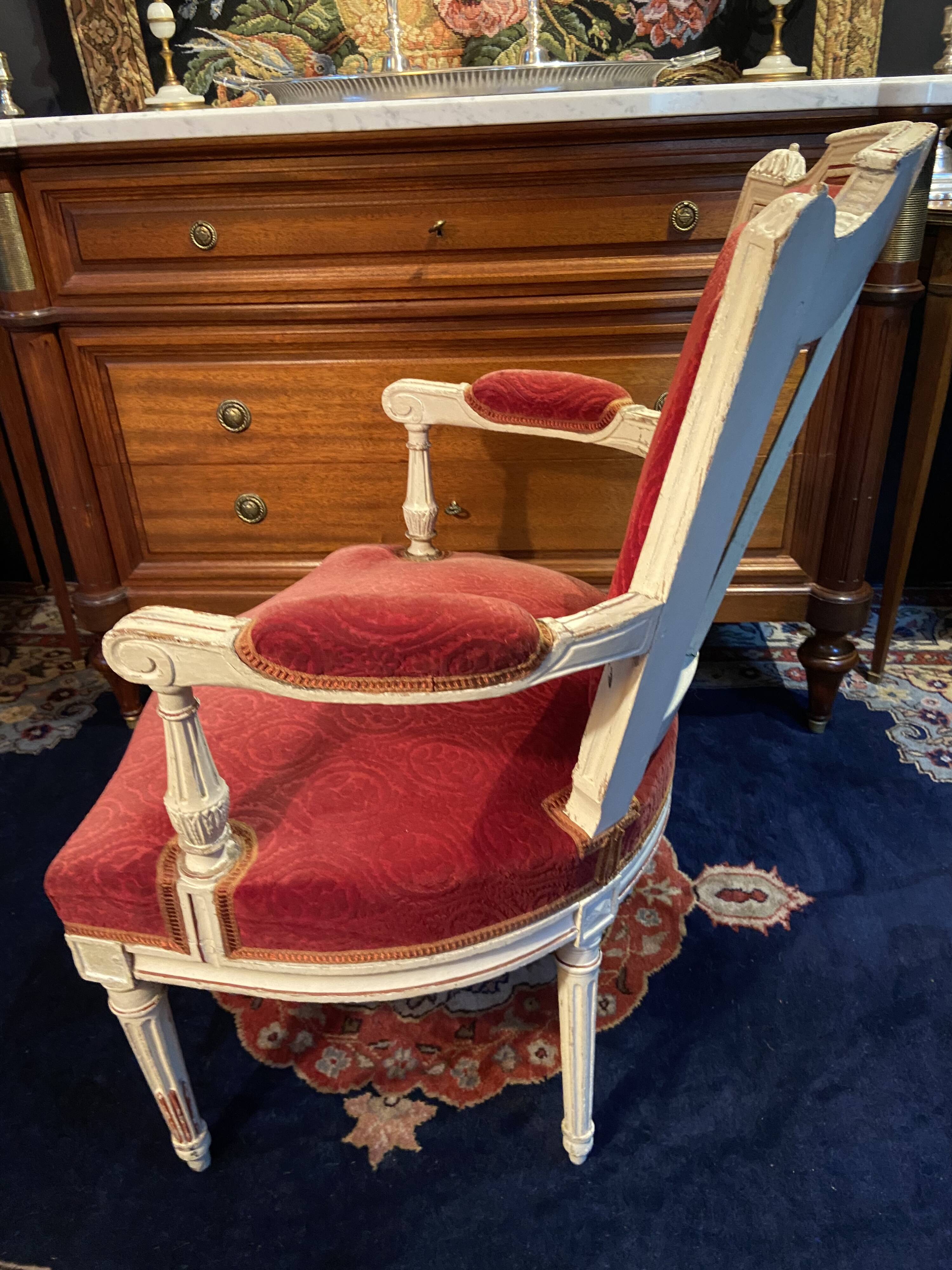 18th century Louis XVI red velvet cabriolet armchair
