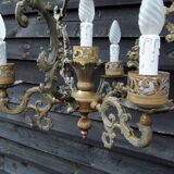 Italian Vintage patinated bronze chandelier with 4 lights with a beautiful wow patina