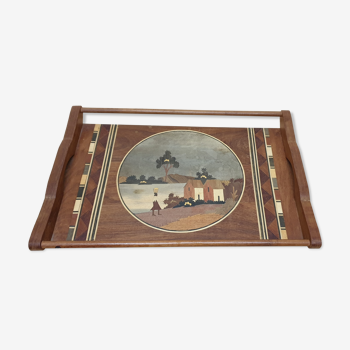 Art Nouveau service tray in marquetry