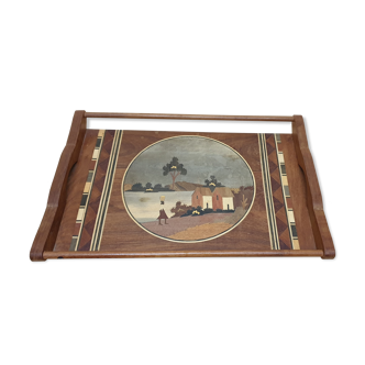 Art Nouveau service tray in marquetry