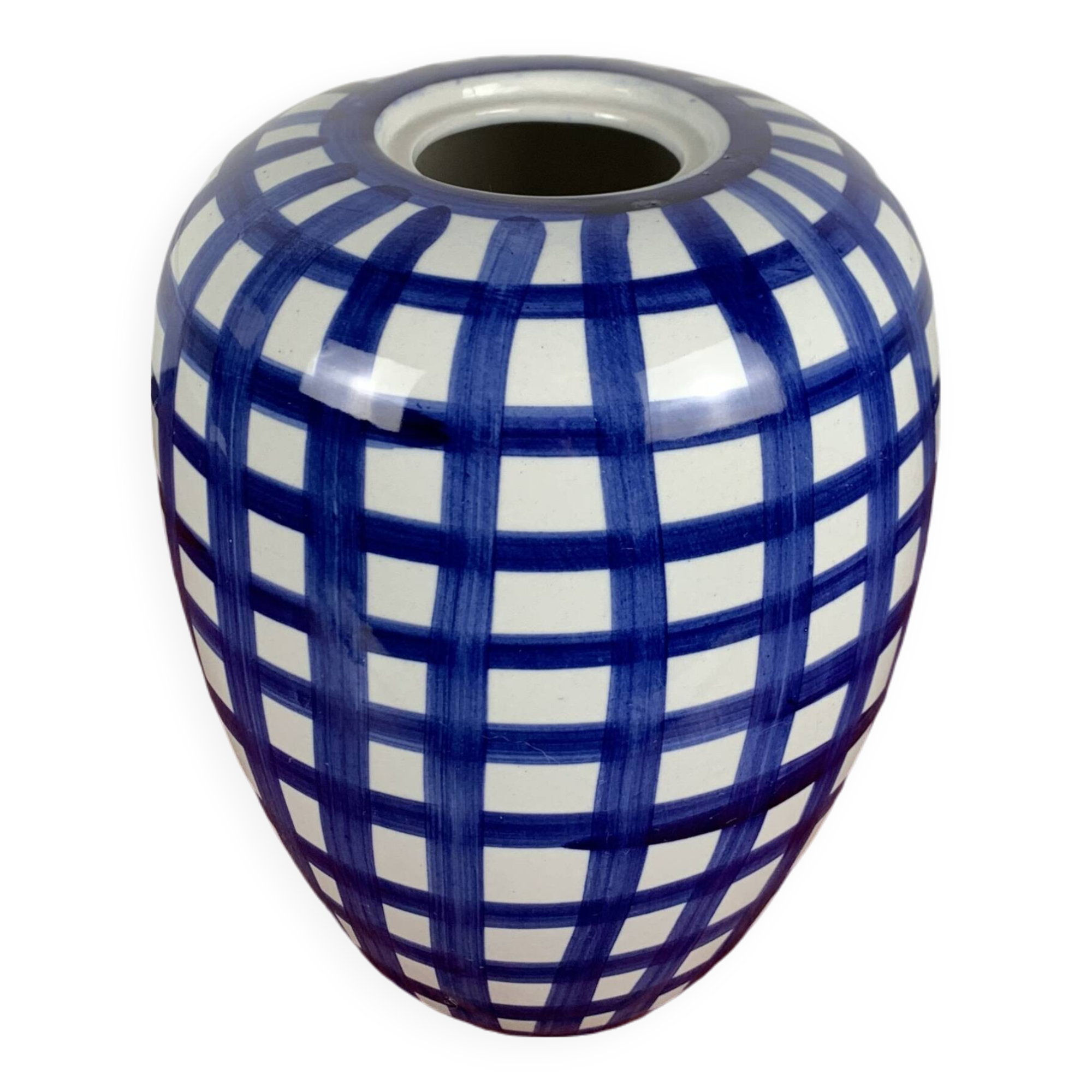 Hand painted blue & white ceramic vase