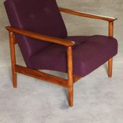 Oryginał wood armchair design by E. Homa 142 aubergine wool vintage chair modern