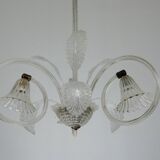 Art Deco Murano Glass Three-Arm Chandelier, Italy, 1940s