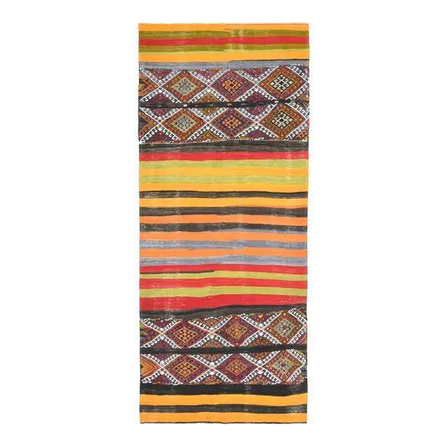 1970s Vintage Turkish Oushak Handmade Wool Cotton Orange Runner Rug 136x327