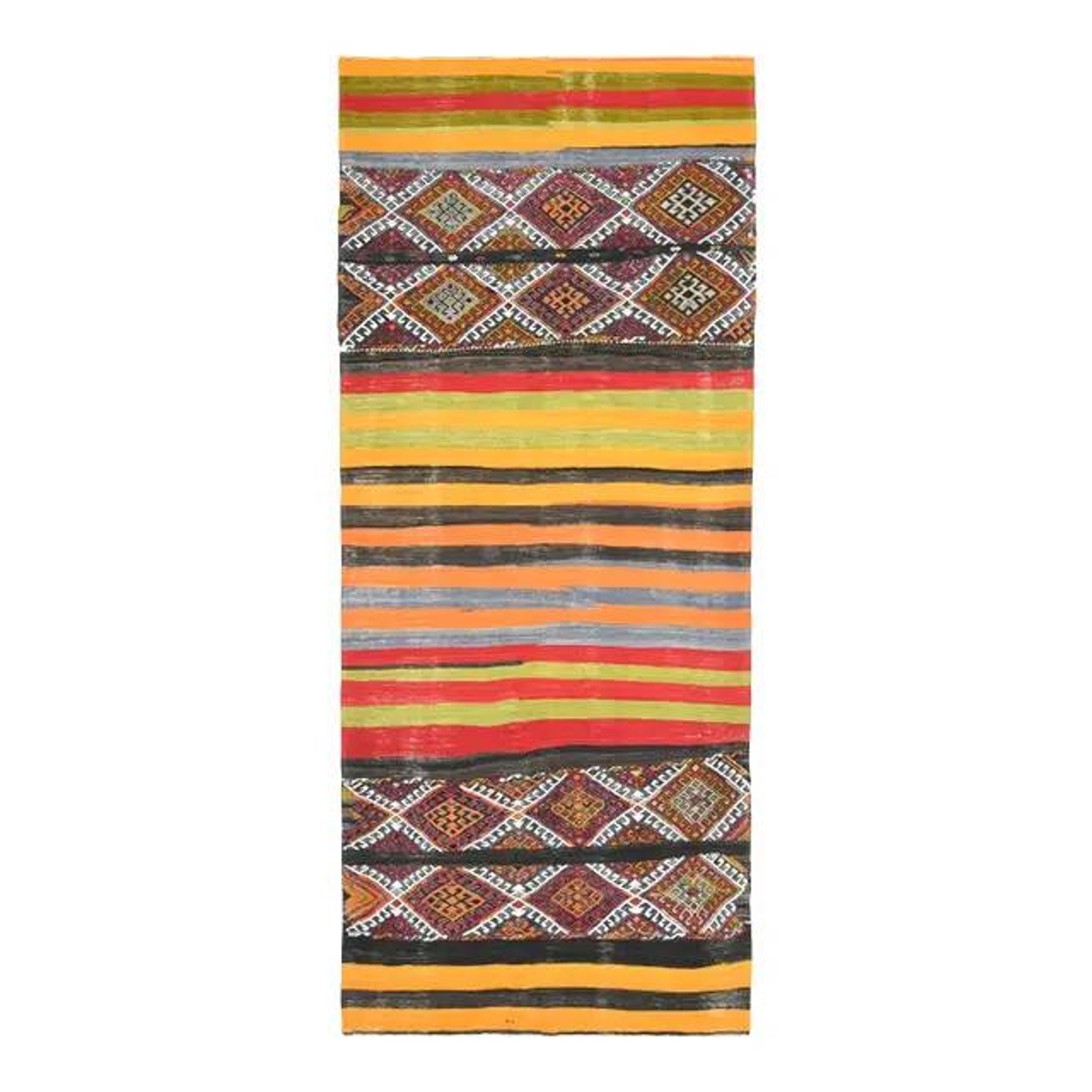 1970s Vintage Turkish Oushak Handmade Wool Cotton Orange Runner Rug 136x327