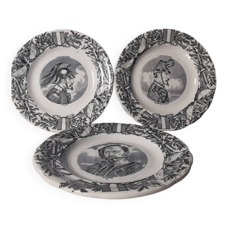 Set of 3 Plates circa 1880 Military Types Series Stamped Gien Earthenware