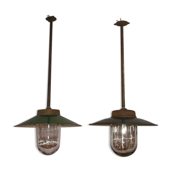 Set de 2 suspensions métal indus tole émaillée