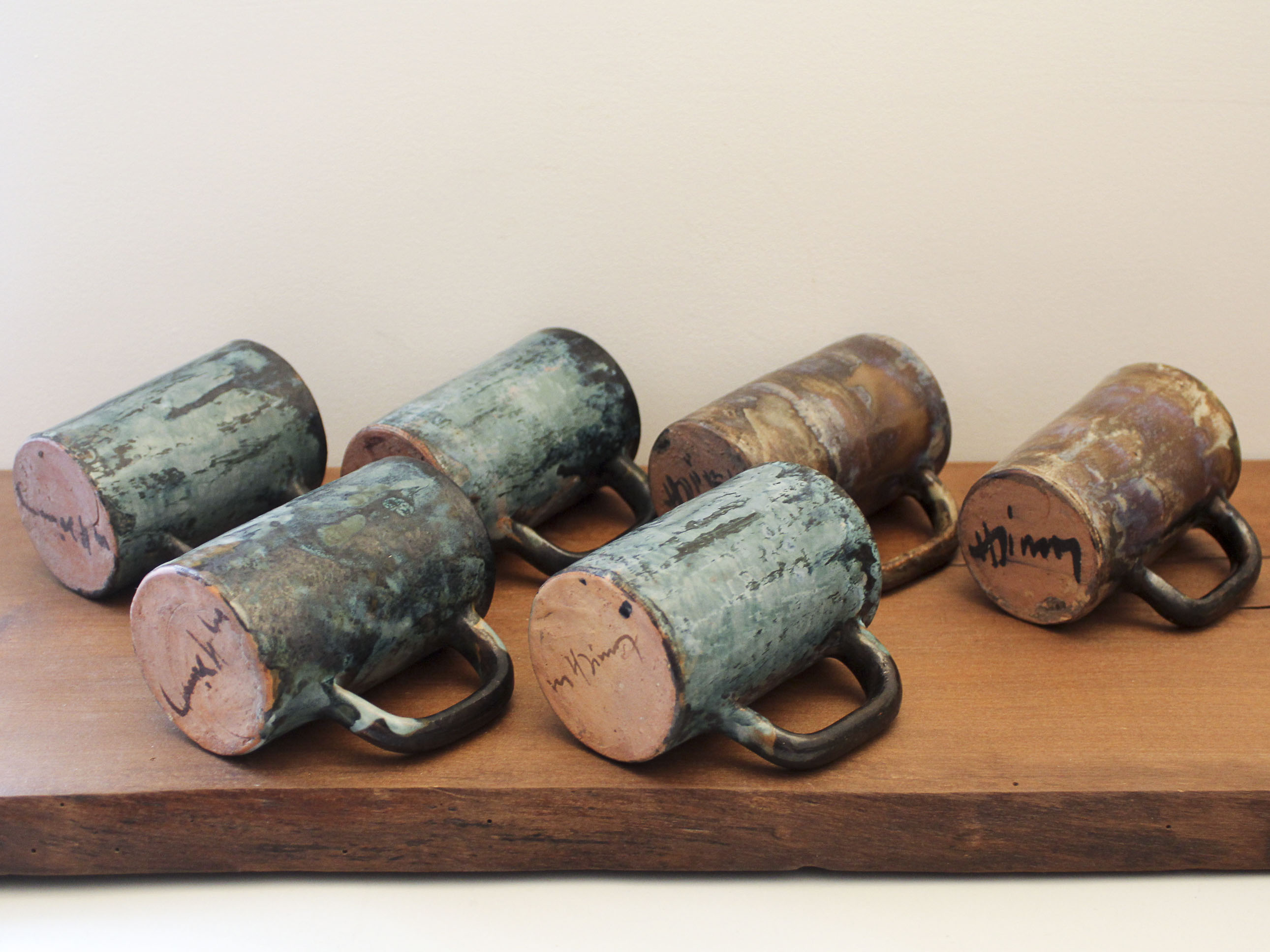 6 glass enamelled ceramic cups by Henry Simon