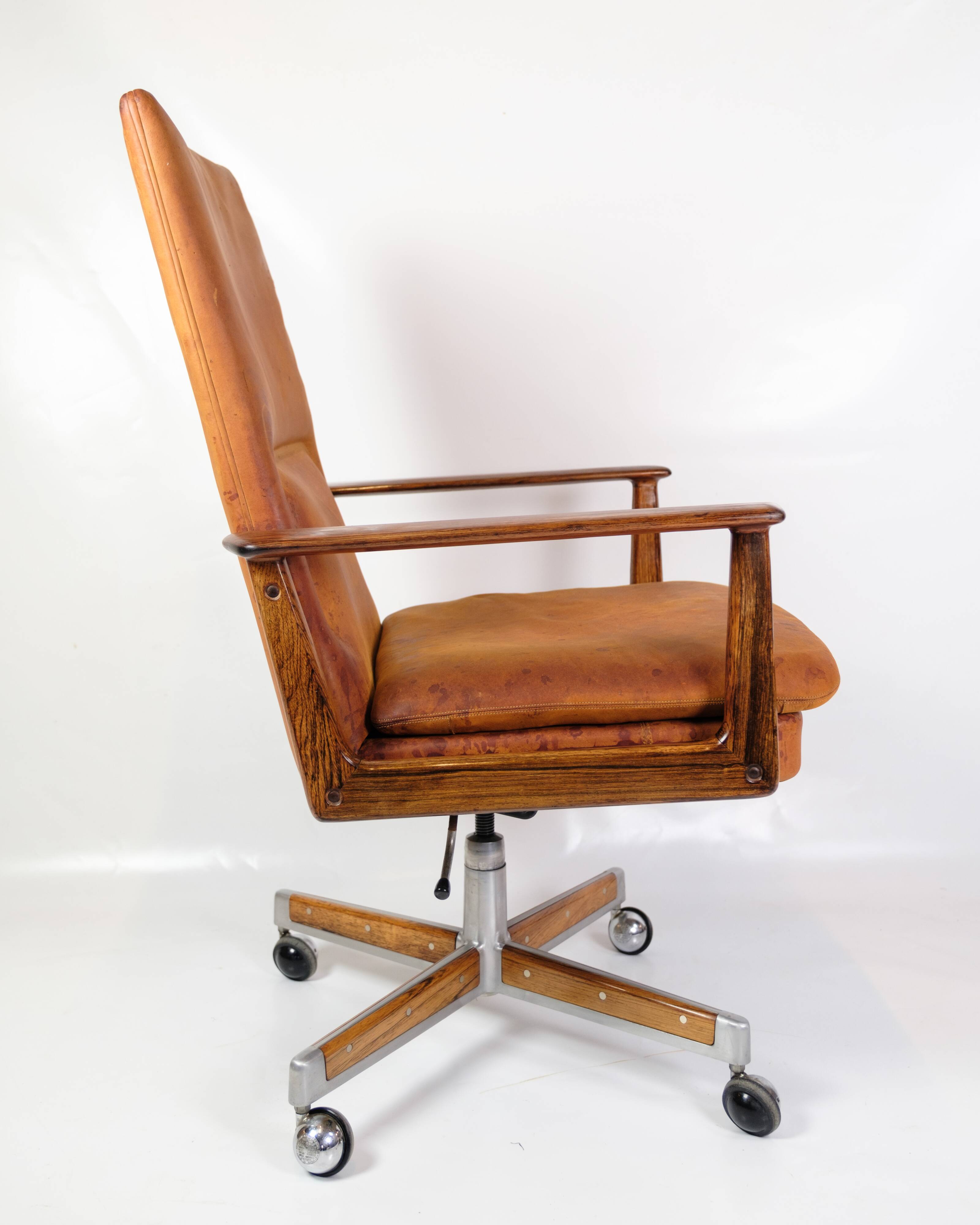 Office Chair Model 419 Made In Rosewood With Cognac Leather Seat By Arne Vodder For Sibast from 1960