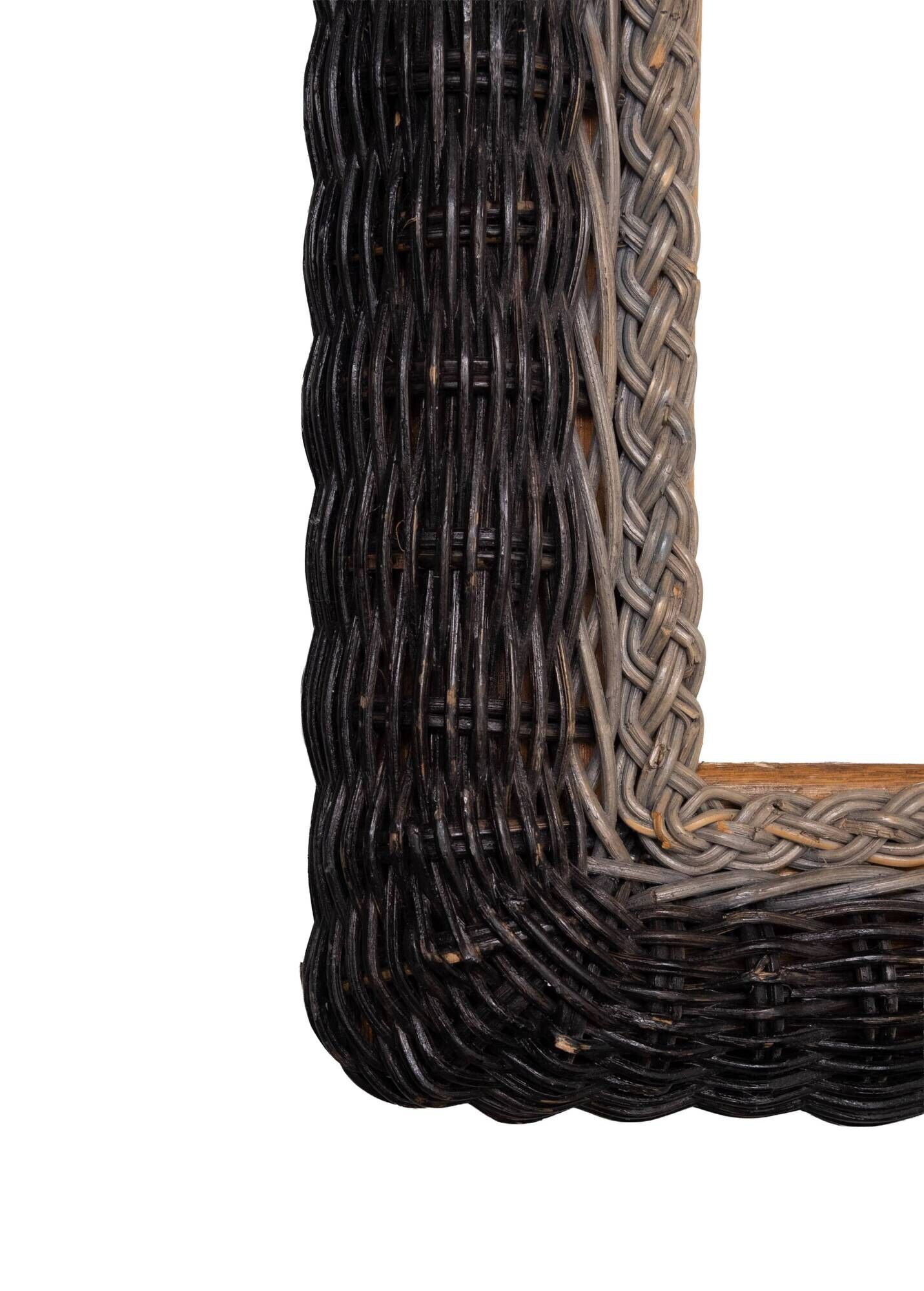 Boho Chic Wall Mirror in Rattan and Wicker Italian 1970s