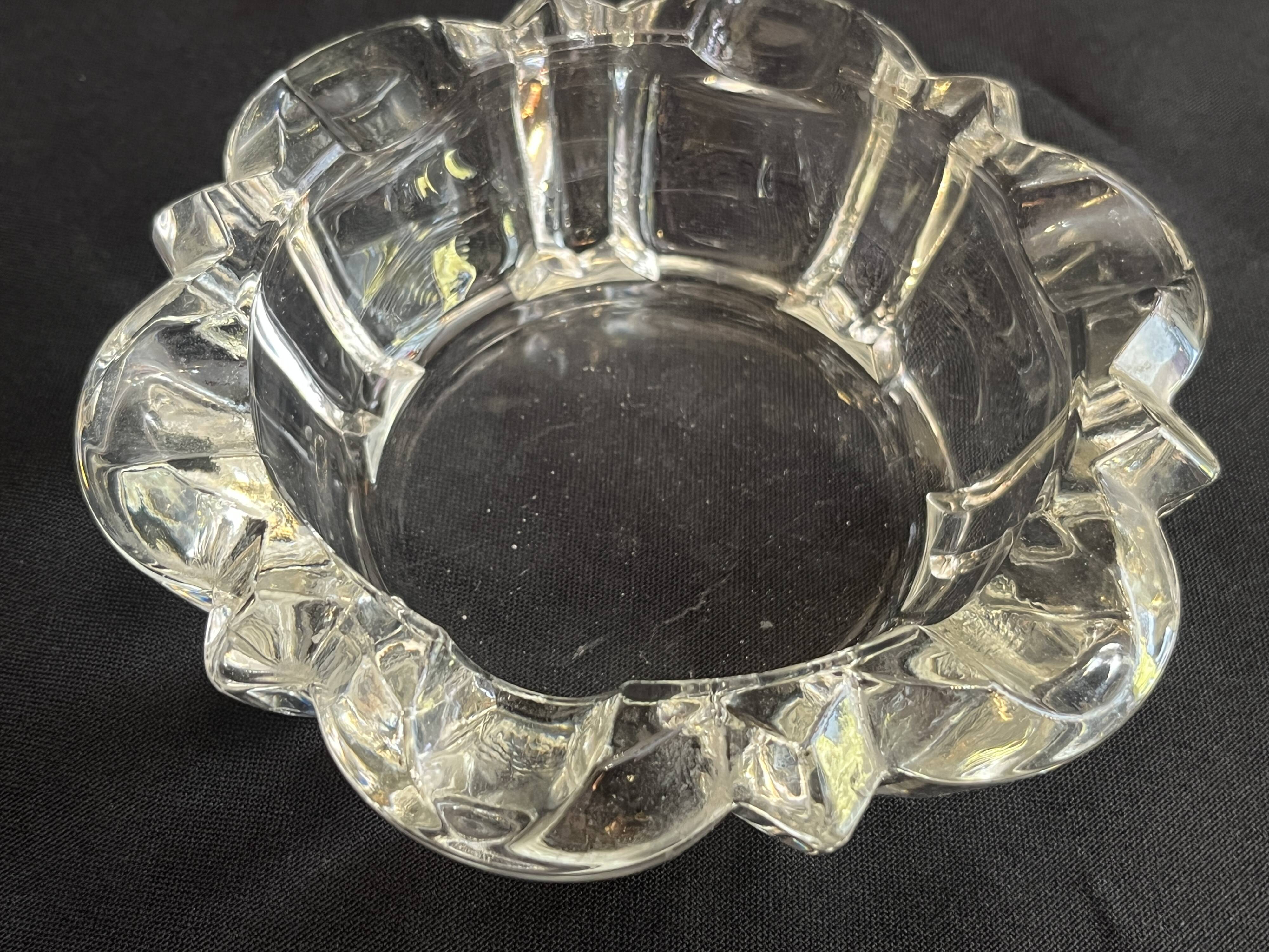 Antique vintage molded glass art deco ashtray with glass pocket emptier