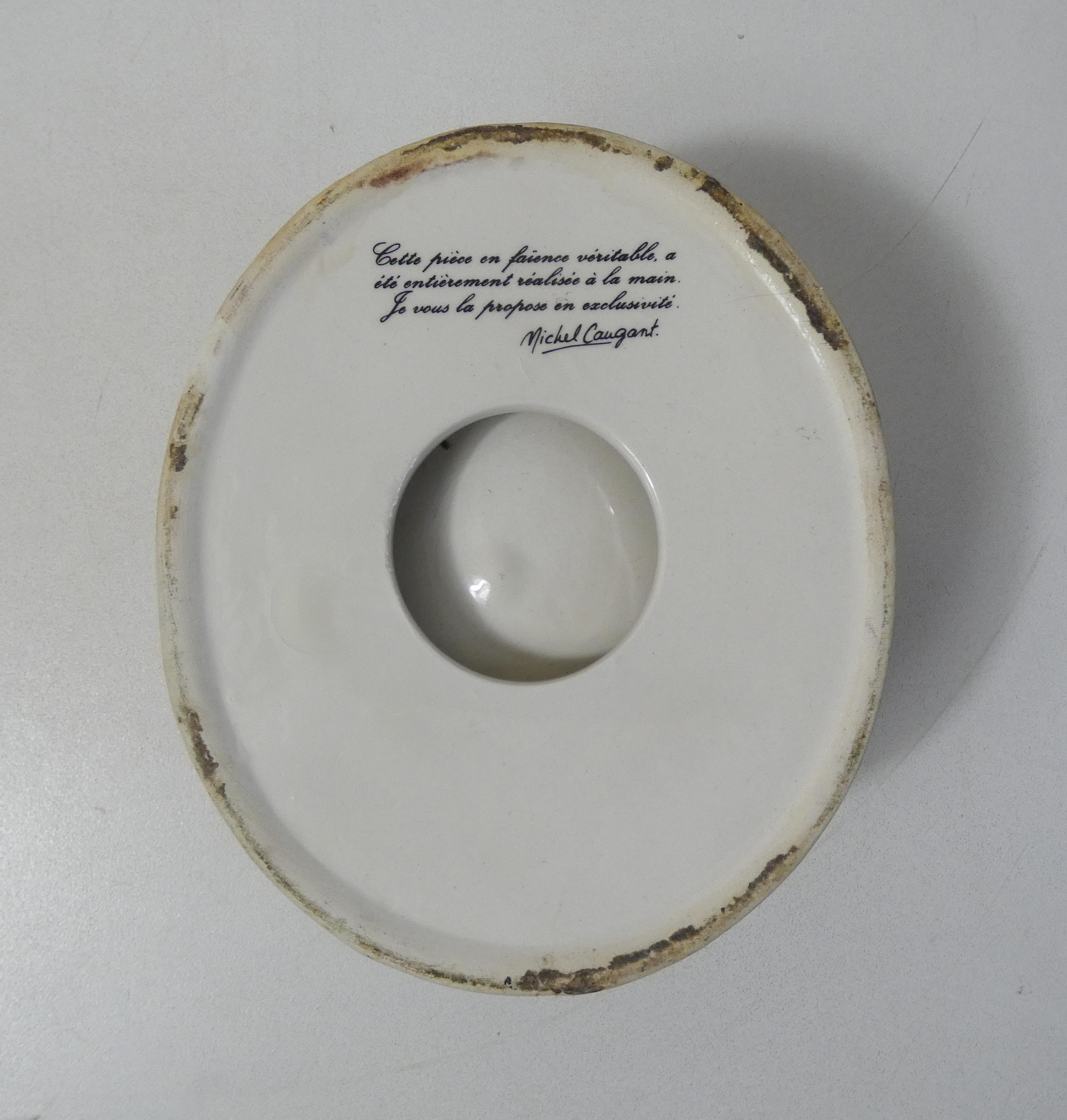 Terrine hen slip ceramic signed Caugant