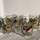Set of 4 bird-patterned water glasses