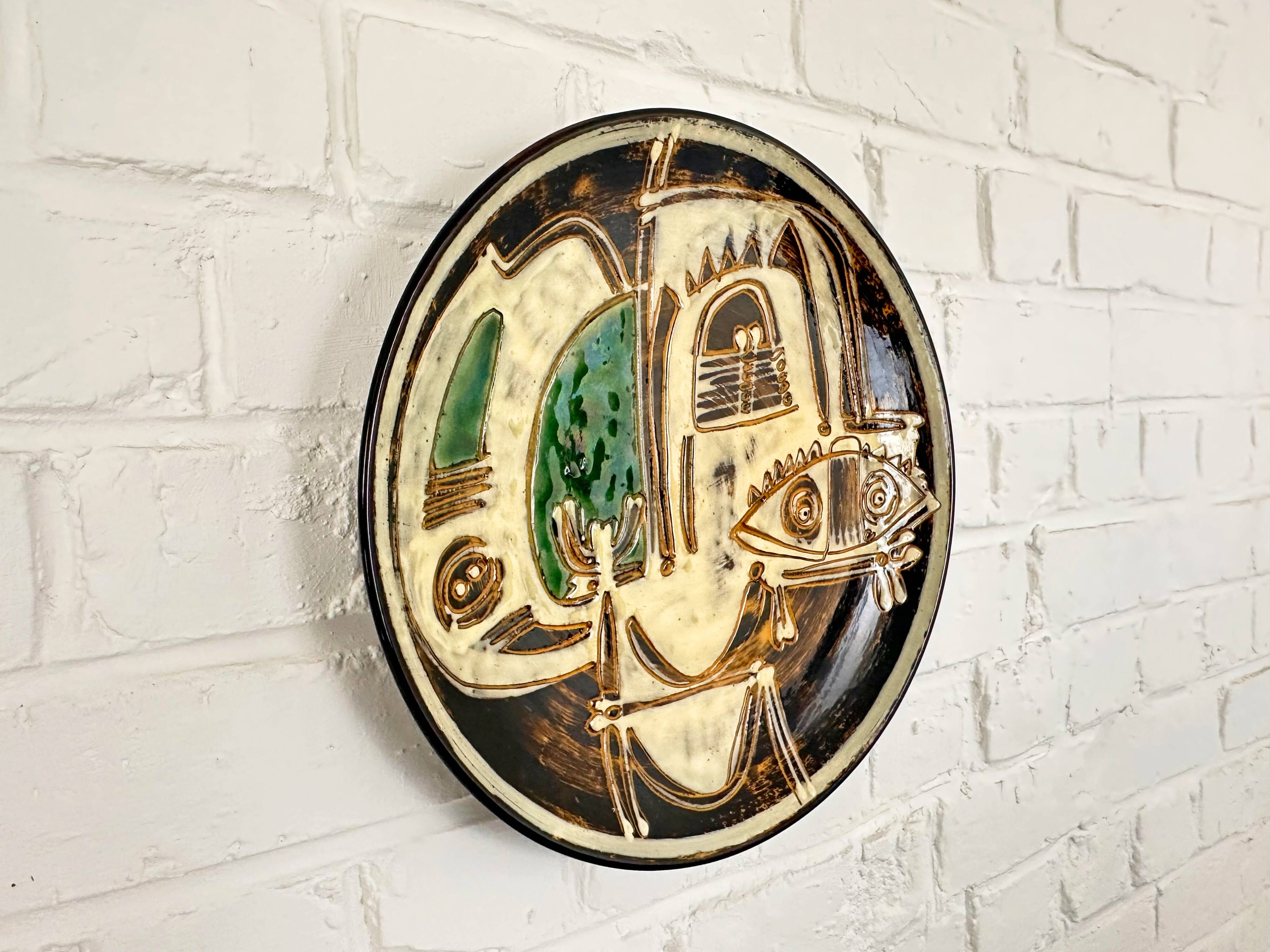 Large decorative ceramic plate, Ivy Lysdal for Kähler, Denmark, 1960s