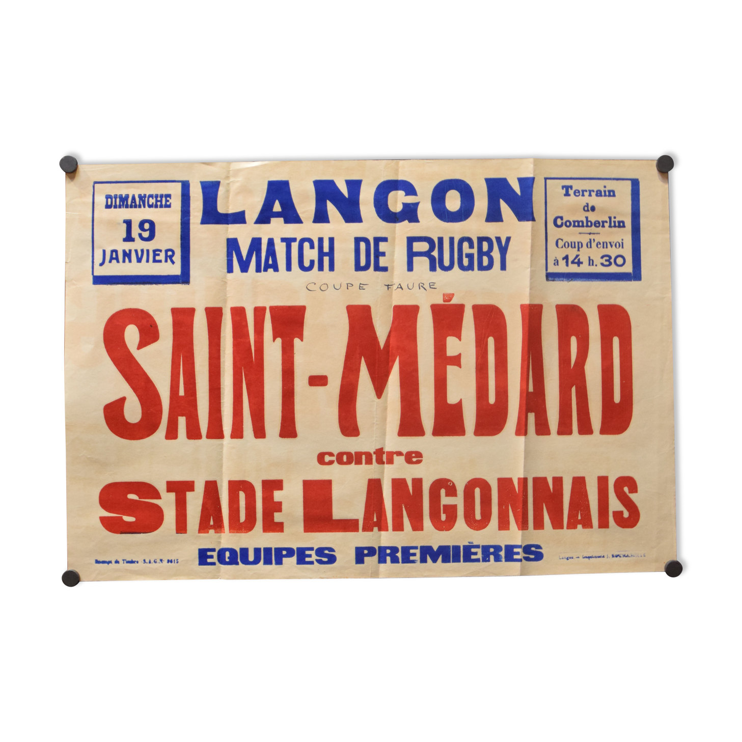 "Rugby Match" poster, City of Langon 1930
