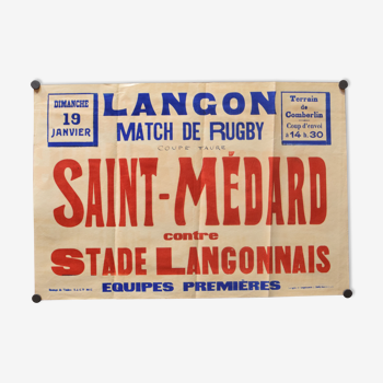 Affiche "Match de Rugby"  Ville de Langon, années 1930