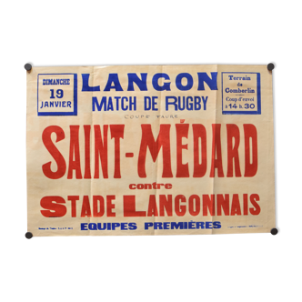 Affiche "Match de Rugby"  Ville de Langon, années 1930