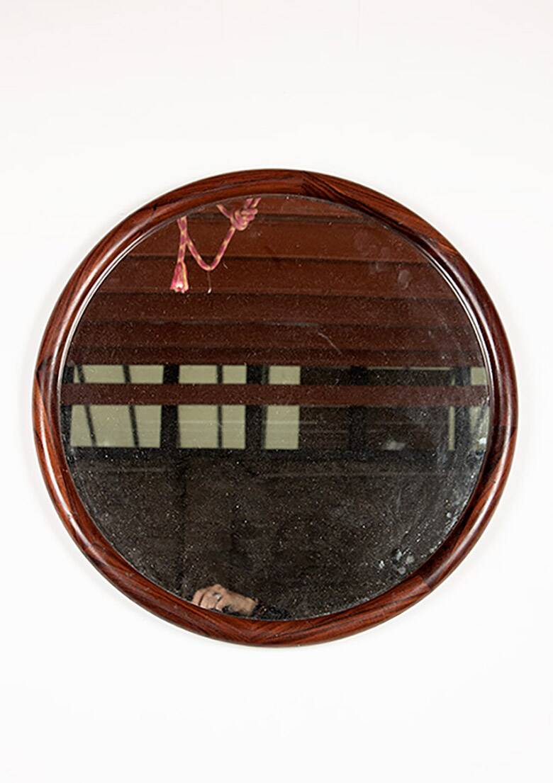 Large round Danish rosewood mirror by Vildbjerg Mobelfabrik 1960.