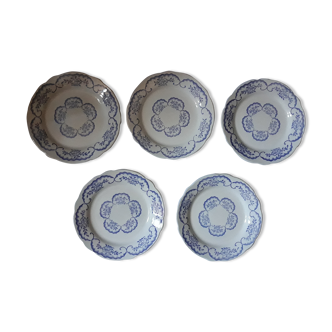 Set of 5 plates to dessert Sarreguemines blue/white "Córdoba"