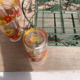 Set of 6 Arcoroc flower glasses set with metal basket