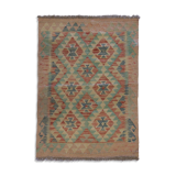 Tapis traditionnel oriental Kilim fait à la main laine beige géométrique Kilim- 60x89cm