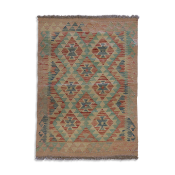 Tapis traditionnel oriental Kilim fait à la main laine beige géométrique Kilim- 60x89cm