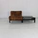 70s living room set in cognac brown leather with black wenge wood frame