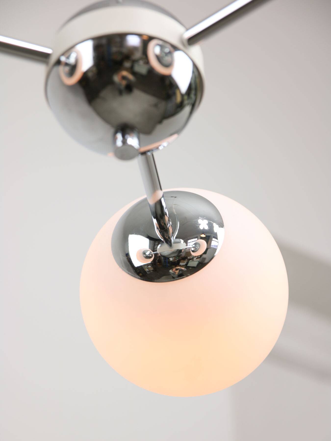 Vintage Italian Chrome and Opaline Sputnik Chandelier, 70s