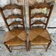 Pair of Rustic Antique Turned Wood Chairs + Woven Straw Seat Wine