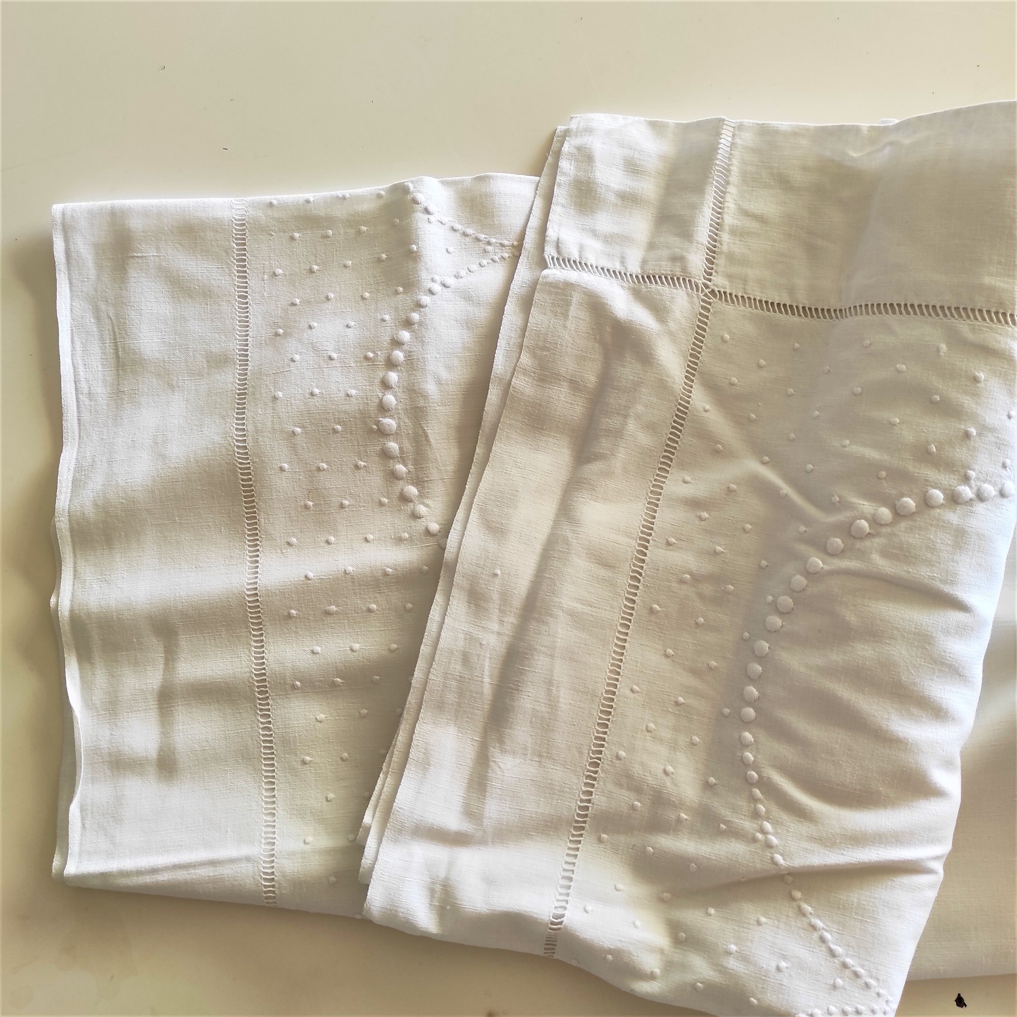 Large monogrammed old embroidered sheet of 235 cm x 330 cm material: linen and cotton