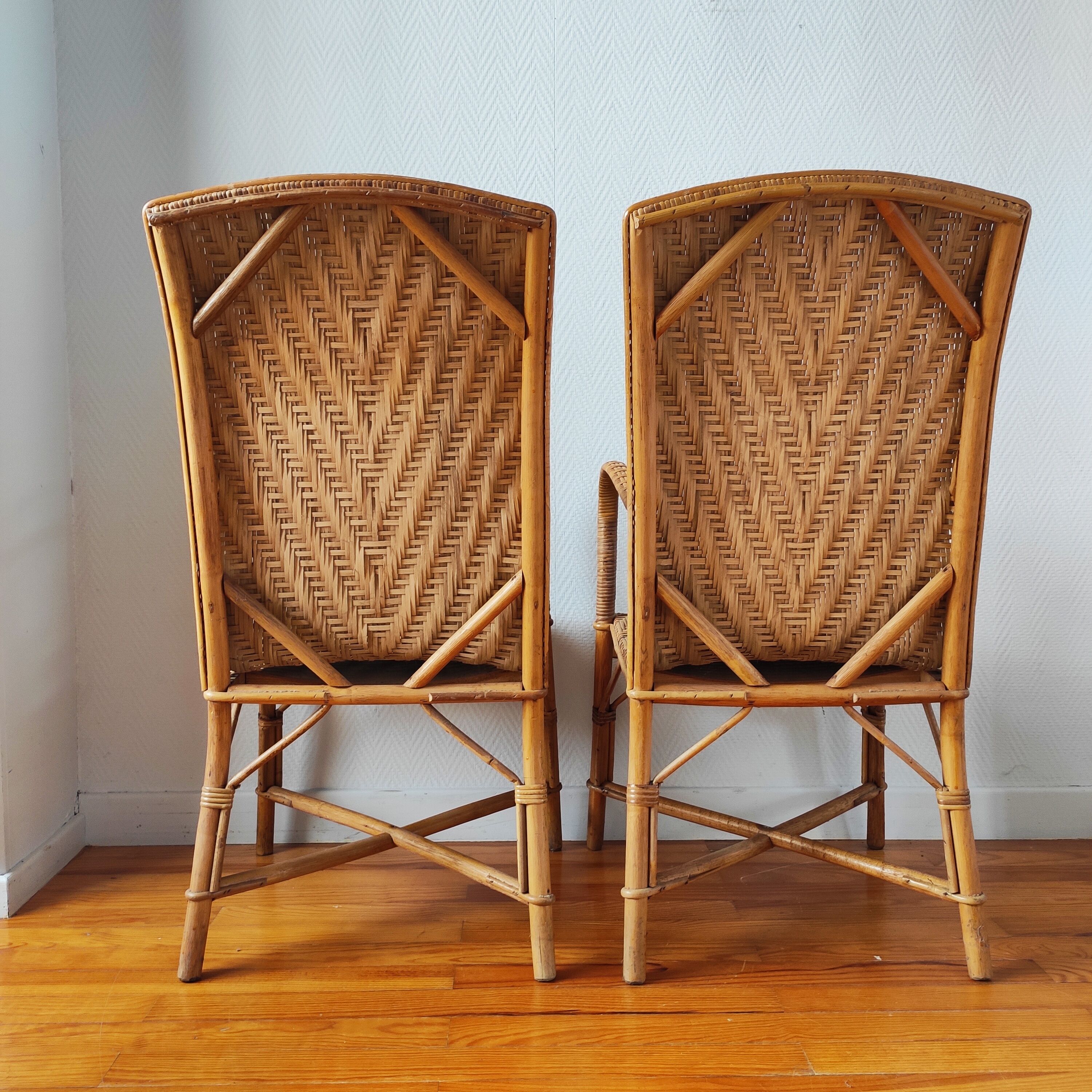Pair of vintage rattan armchairs