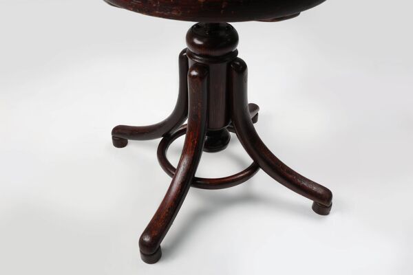 Tabouret de piano Thonet en bois de hêtre courbé avec assise en rotin, Autriche vers 1900
