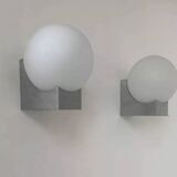 Paire d’appliques en métal brossé et opaline, France 1970