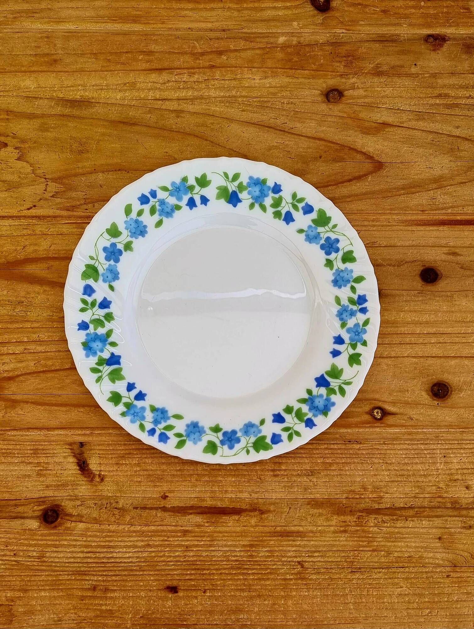 Set of 5 vintage dessert plates with blue flowers from the 70s.