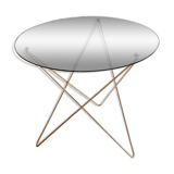 Table basse, d'appoint pieds compas en verre et laiton, 1950-60