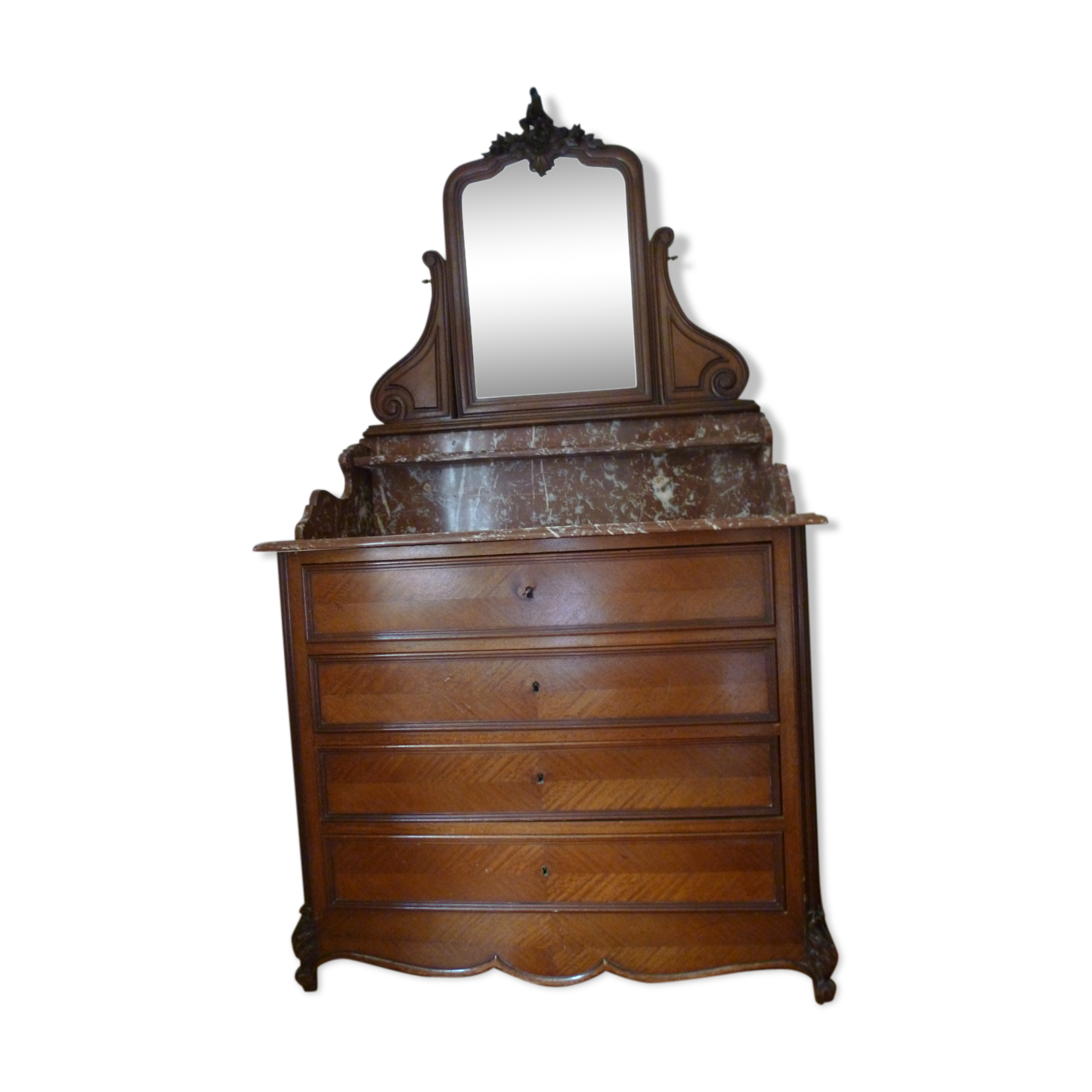 Meuble de toilette en marbre rose et miroir