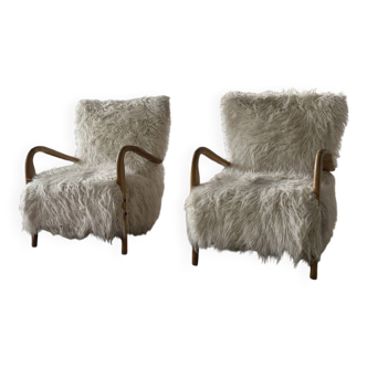 2 Danish faux fur armchairs from the 60s