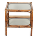 Bedside table or coffee table in bamboo and smoked glass, double top, 70s