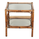 Table de chevet ou table basse en bambou et verre fumé, double plateau, années 70
