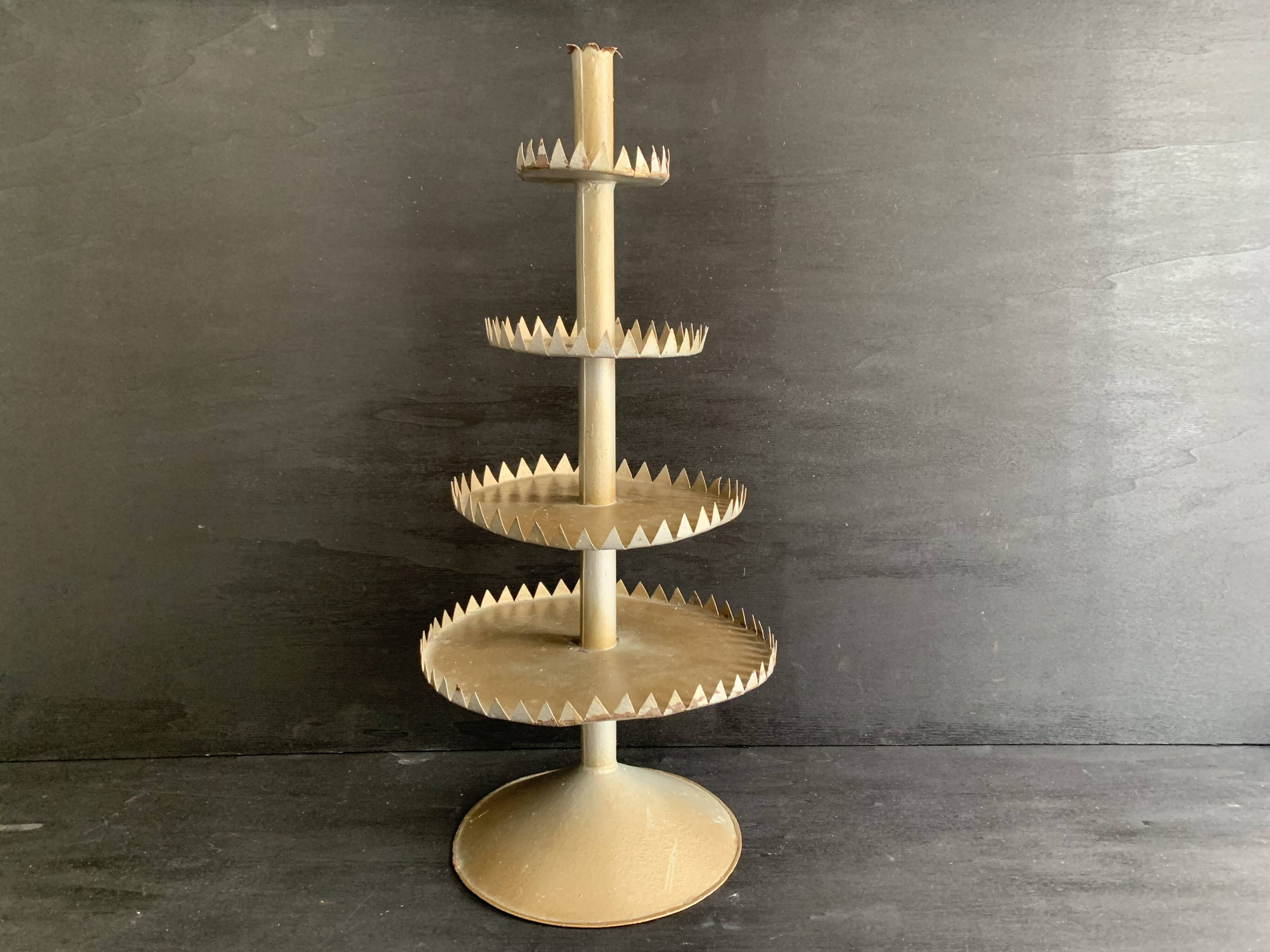 Large handmade sheet metal tiered display stand, 19th century