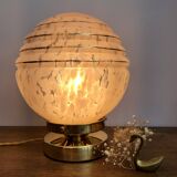 Vintage globe table lamp in pink Clichy glass