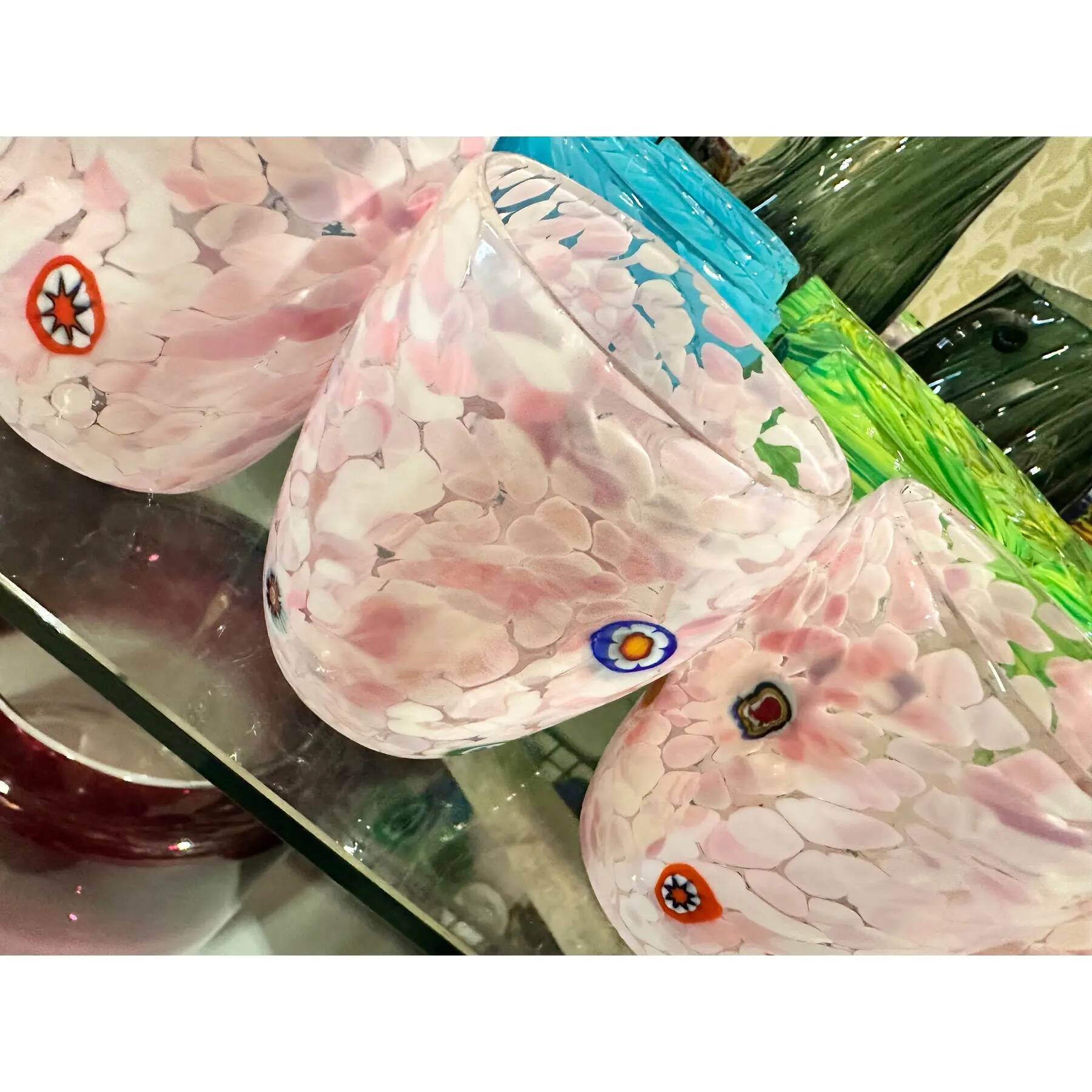 Contemporary Modern Pink Spot with Murrine Murano Glasses - Set of 6