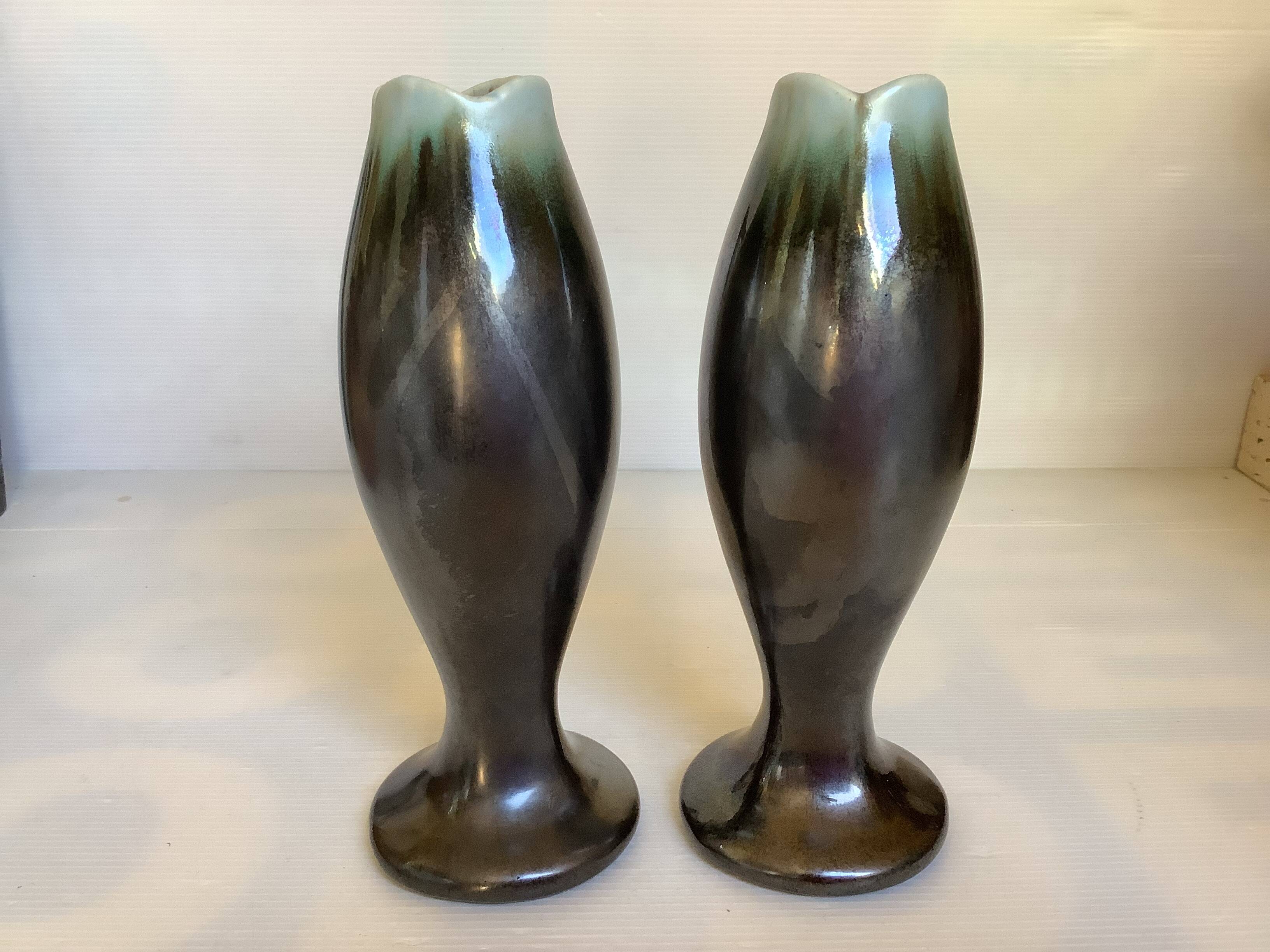 Pair of flamed ceramic vases Thulin Made in Belgium