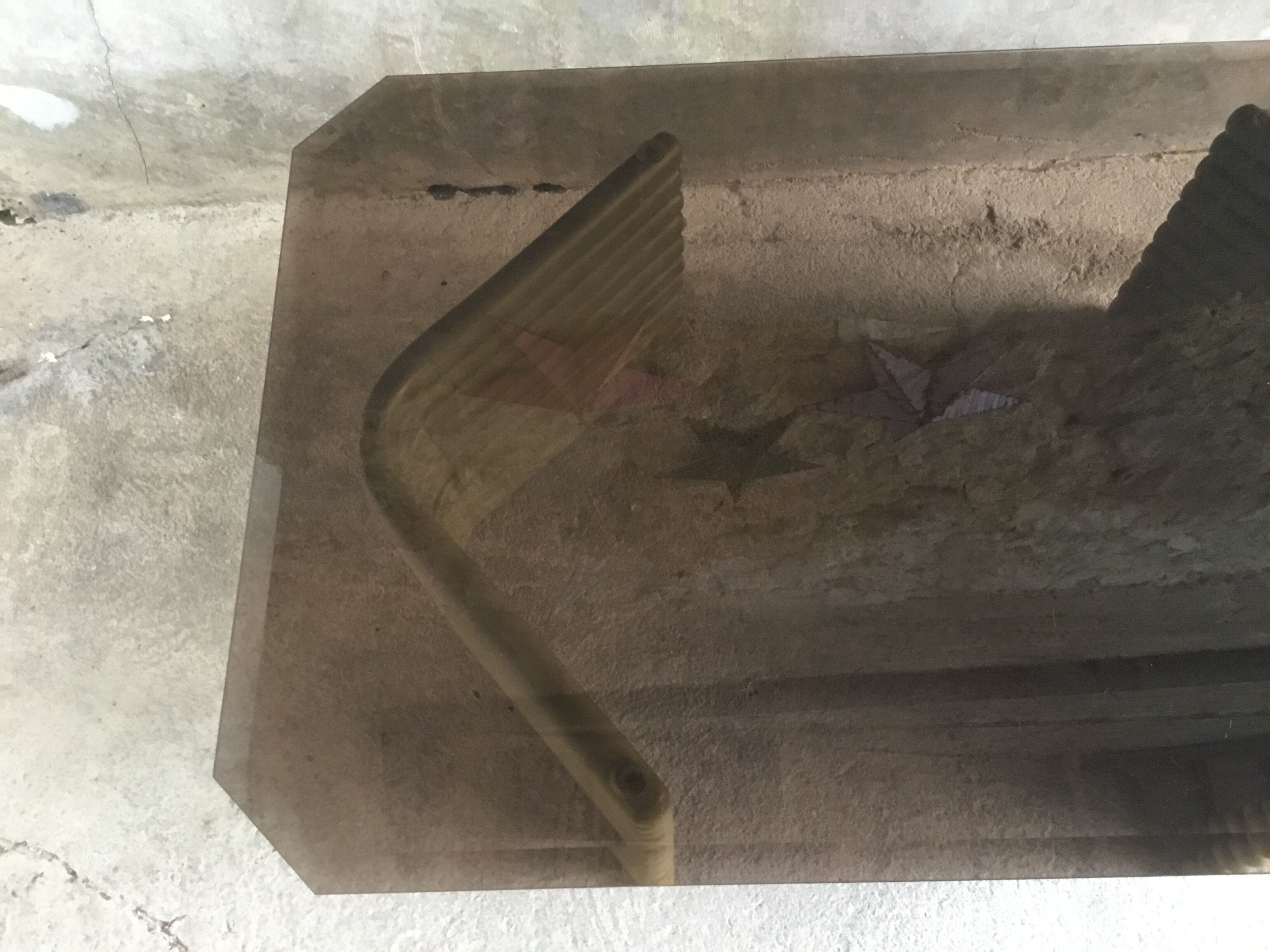 Coffee table smoked glass and wood Flecht workshop, Schütz, made in W Germany