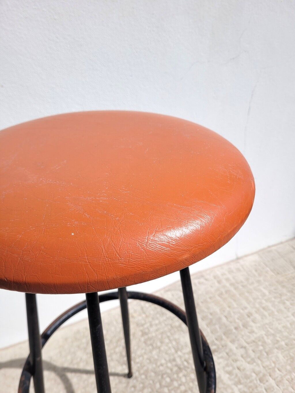 Vintage high stool in tawny faux leather