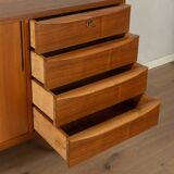 1950s sideboard in Scandinavian style, walnut veneer, Bauhaus stainless steel feet