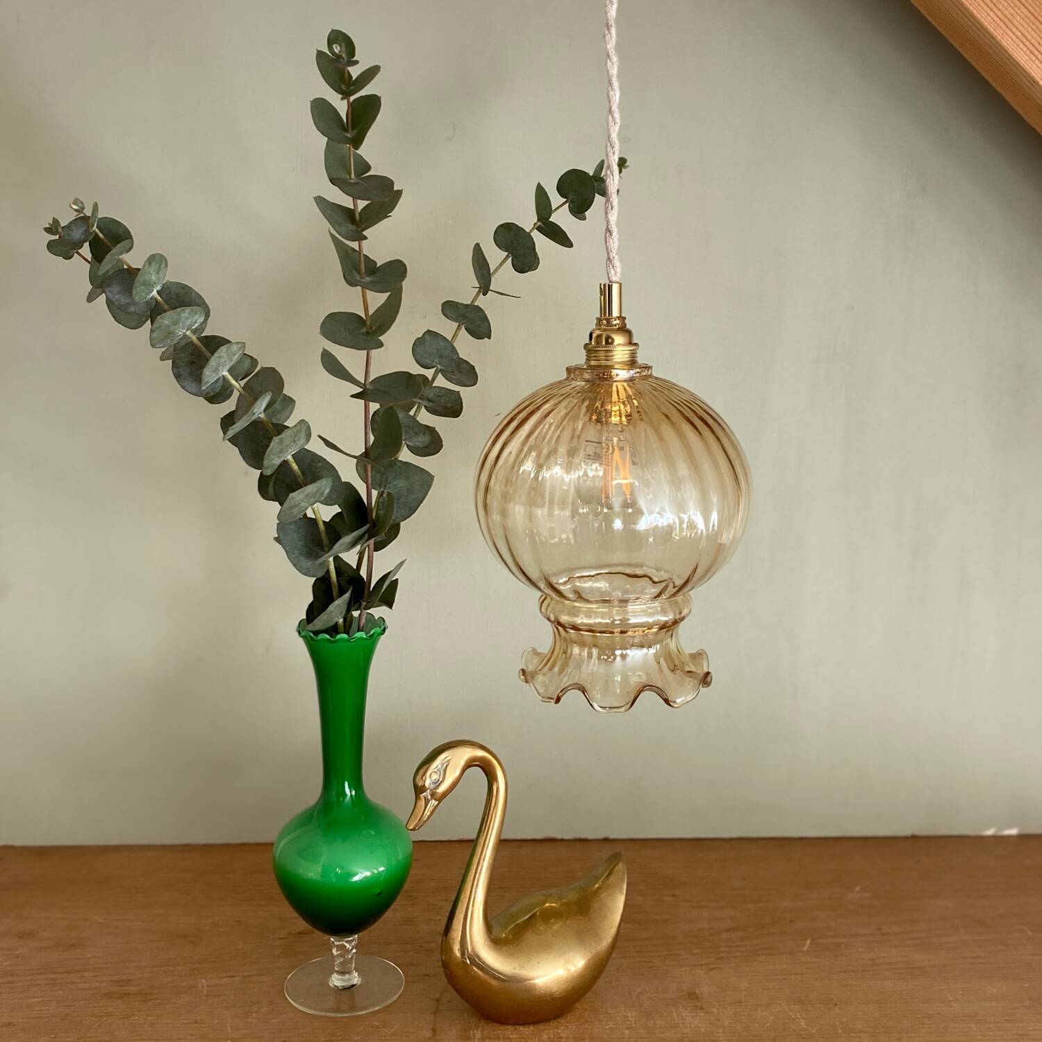 Vintage amber glass globe pendant light