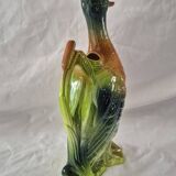 Old barbotine jug Saint Clément Mallard Duck A027