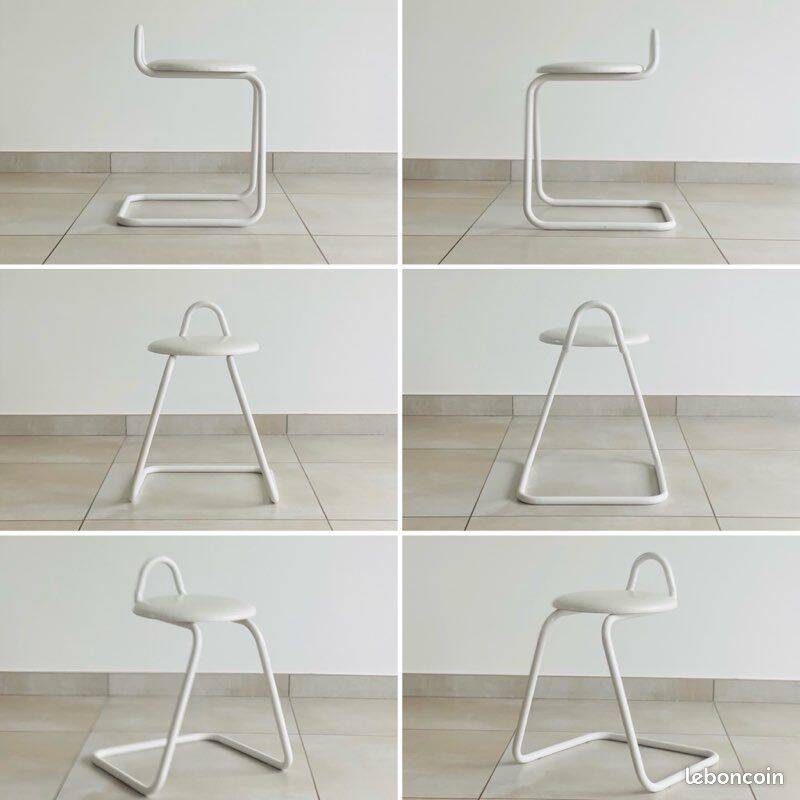 Tabouret blanc en metal et simili cuir