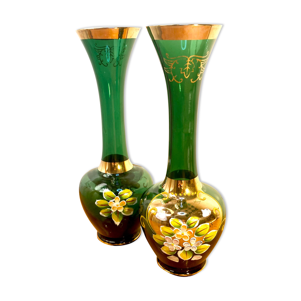 Vase en verre granité jaune et doré des années 1950